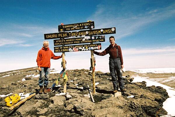 [PHOTO: Roger and Rupert at the summit of Kilimanjaro: 58kB]