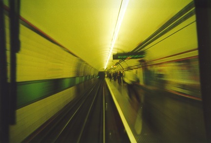 [PHOTO: (blurred) tube station as seen from the cab: 28kB]